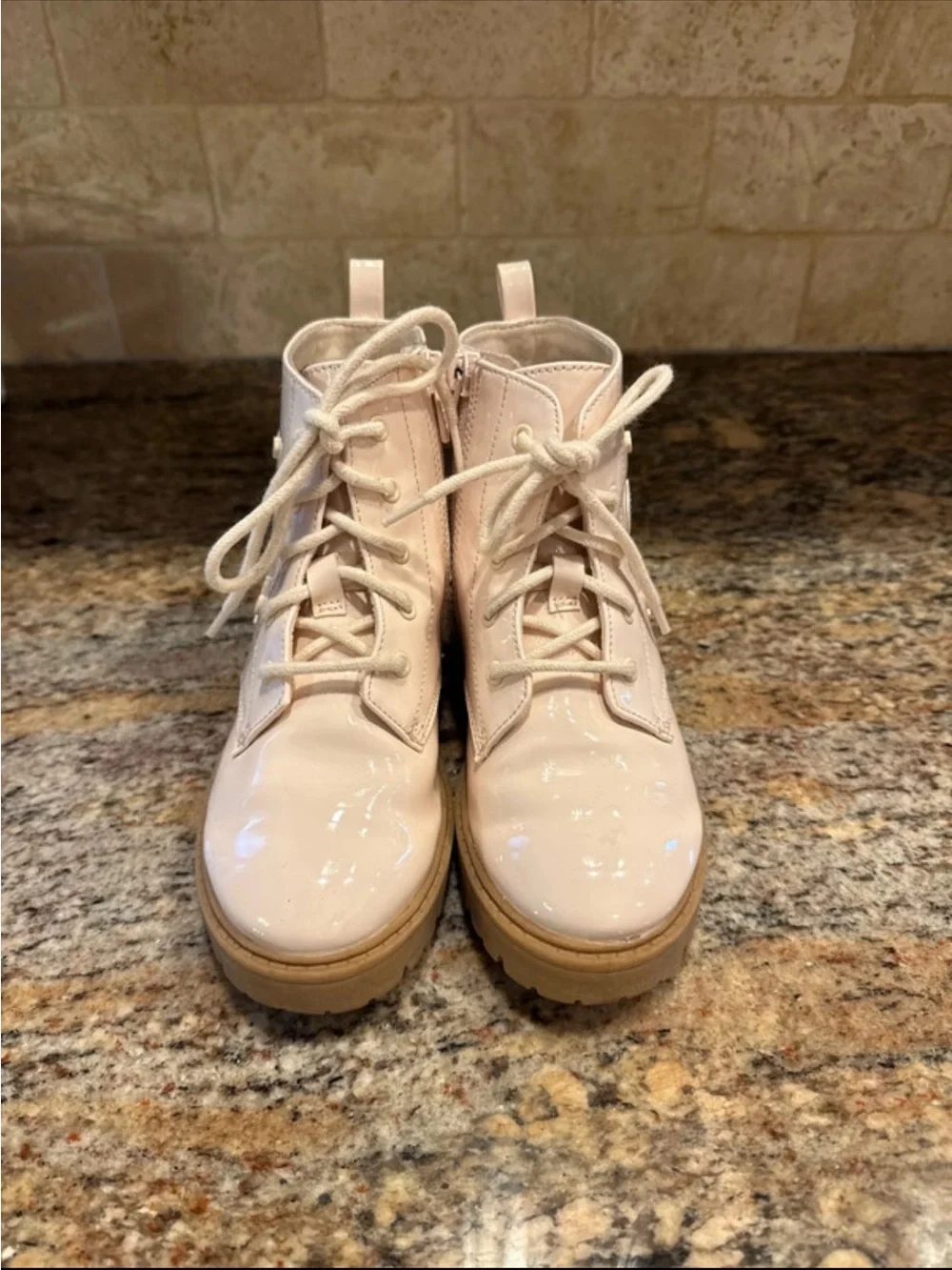 Girls Pink Glitter Heart & Star Lace-Up Boots